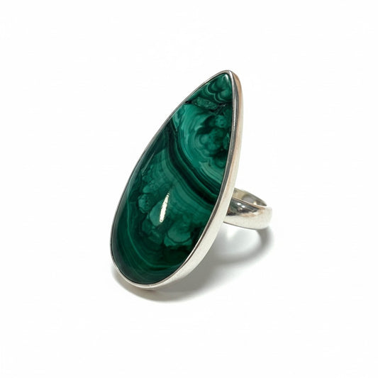 Malachite Ring Adjustable in Silver