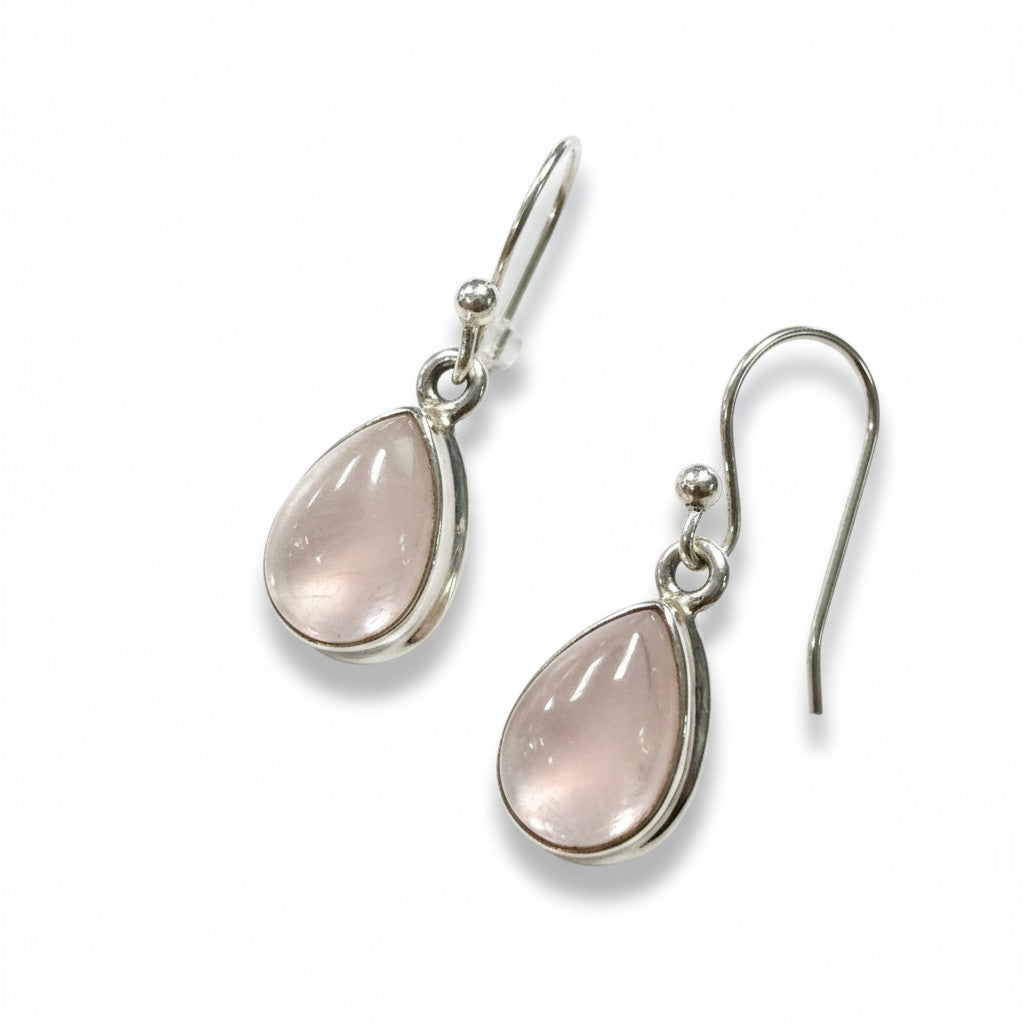Rose Quartz Teardrop Silver Earrings