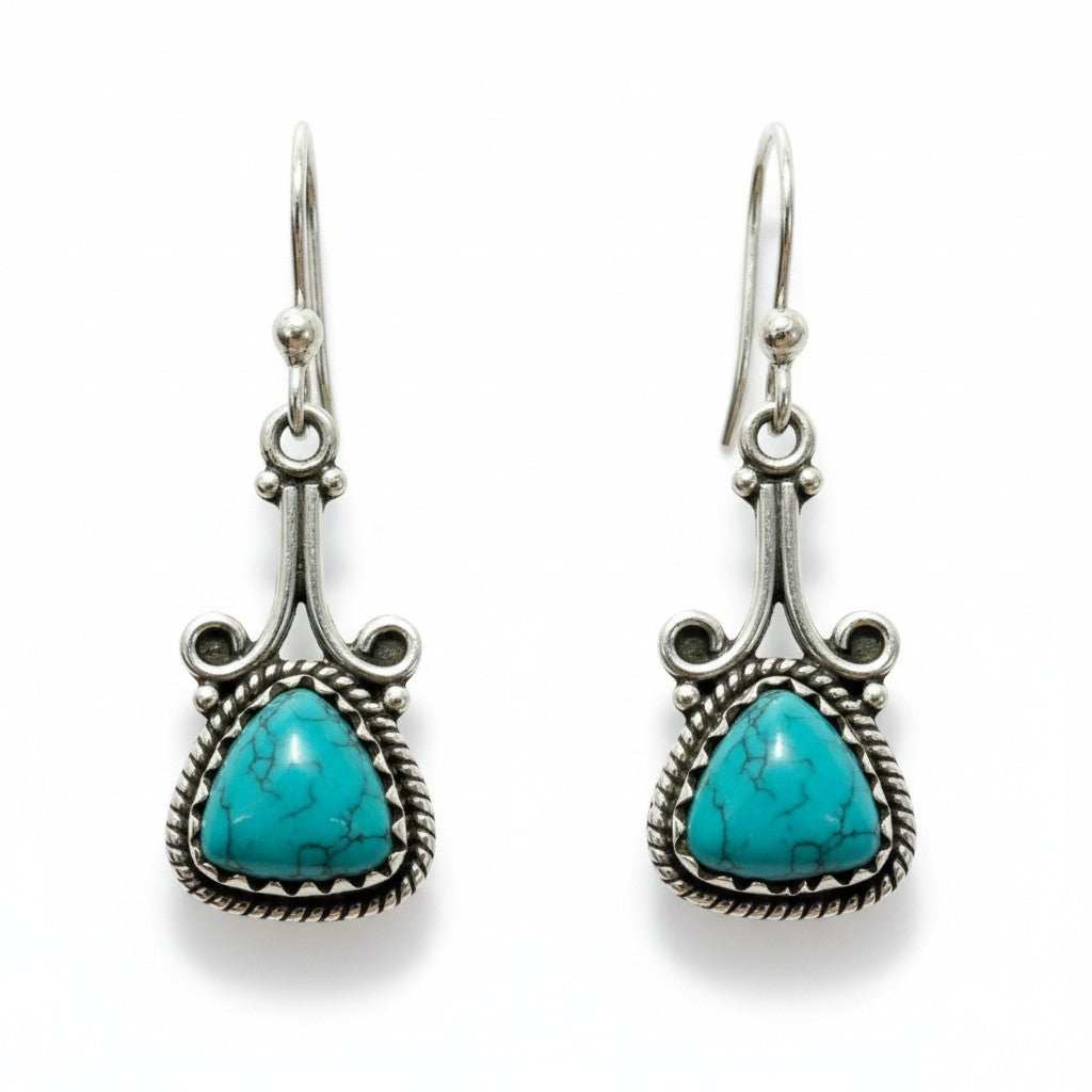 Turquoise Filagree Triangle Earrings in Sterling Silver