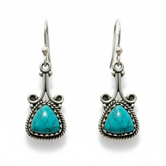 Turquoise Filagree Triangle Earrings in Sterling Silver