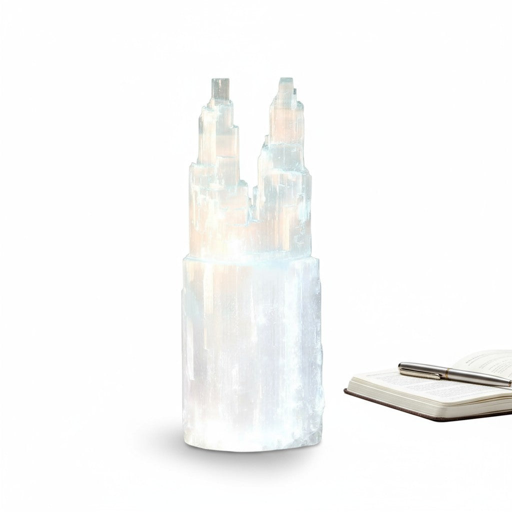 Selenite Twin Tower Lamp 30 - 40CM