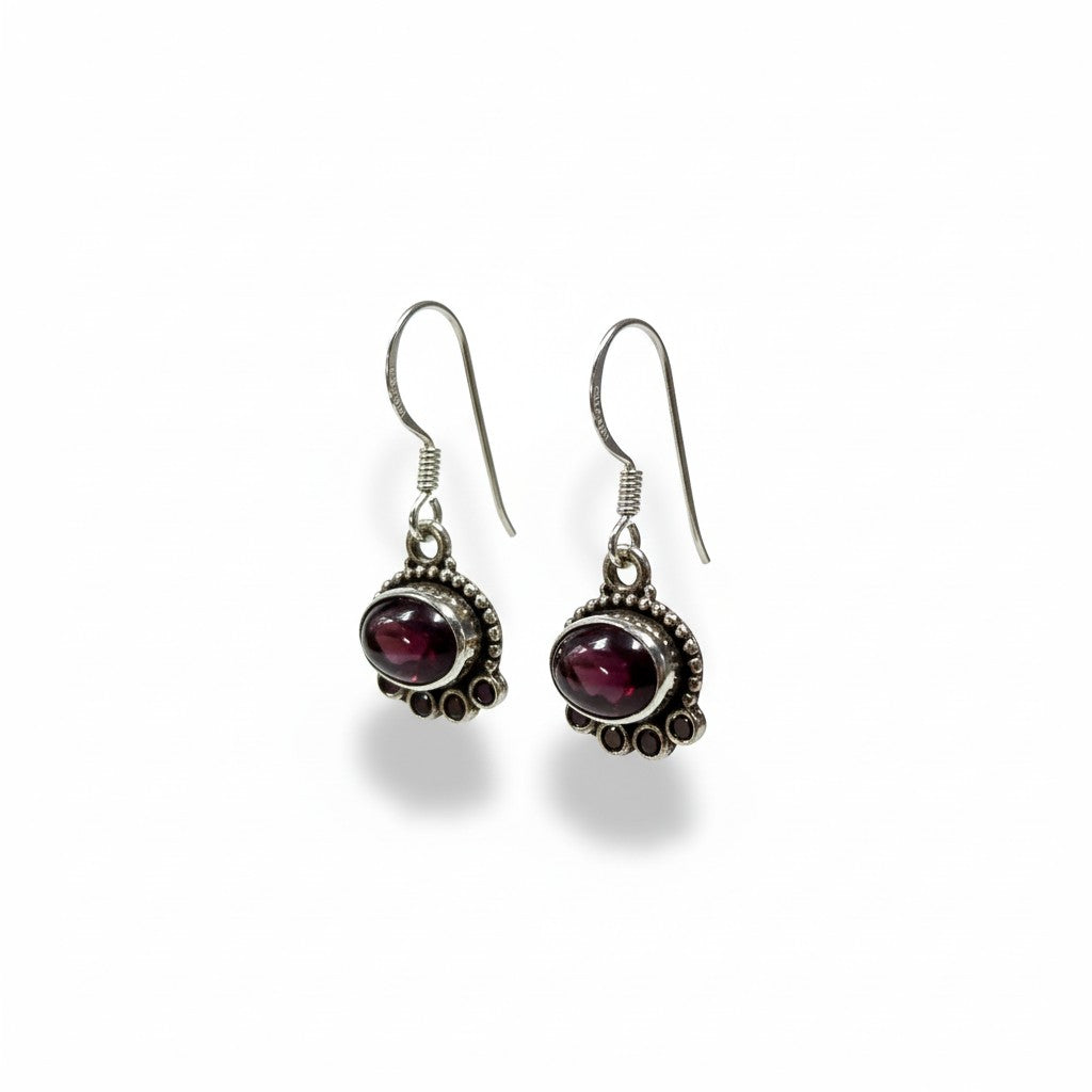 Indian Ruby Goddess Silver Earrings