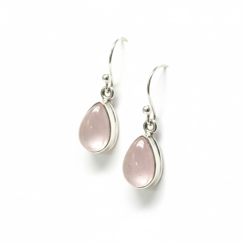 Rose Quartz Teardrop Silver Earrings