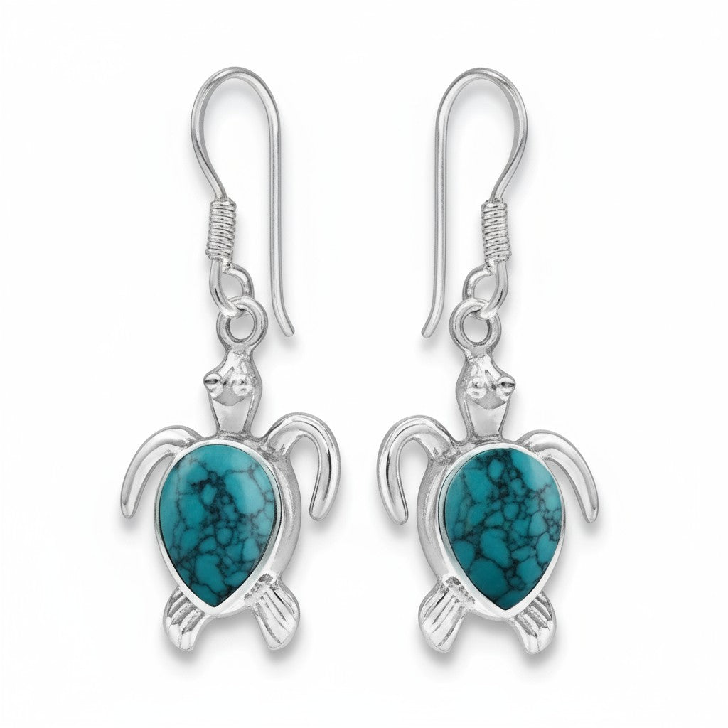 Turquoise Turtle Earrings in Silver