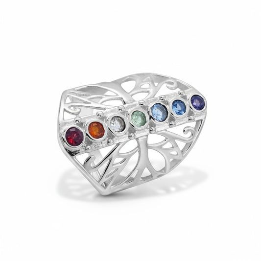 Chakra Tree of Life Ring in Silver