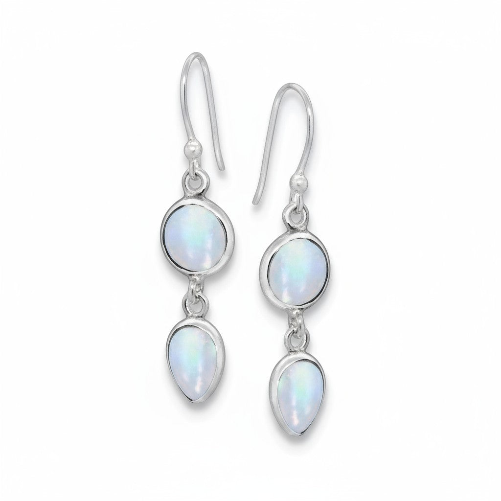 Moonstone 2 Stones Earrings Silver