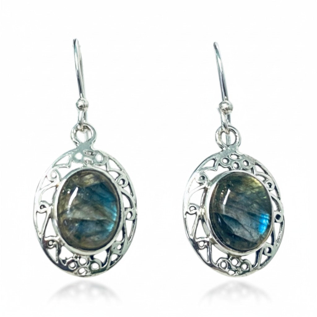Labradorite Fancy Oval Silver Earrings