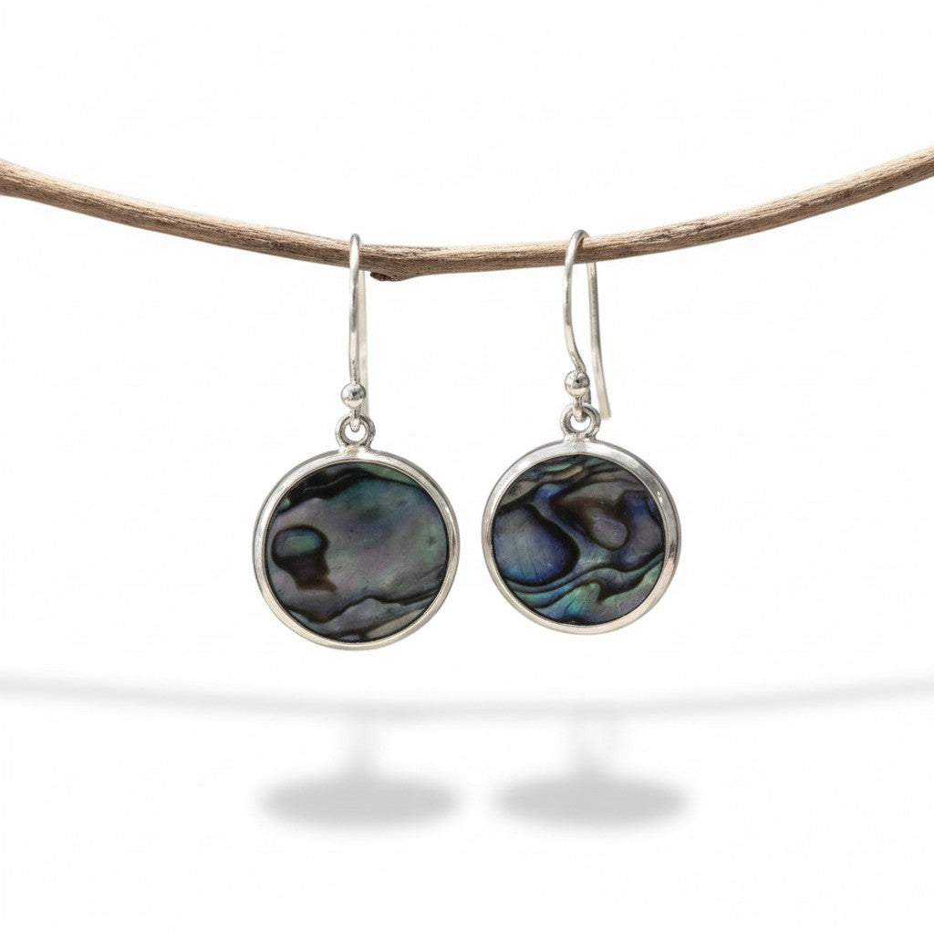 Power Shell and Black Power Shell Round Silver Earrings