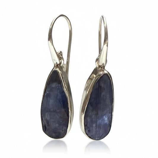 Tanzanite Teardrop Rough Earrings in Silver