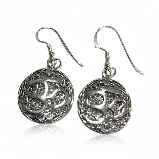 Om Silver Circle Earrings