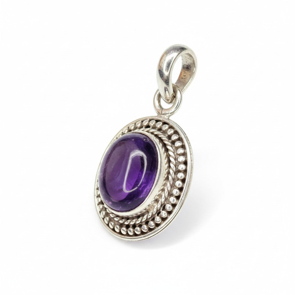 Amethyst Oval Filagree Silver Pendant