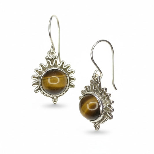 Tiger Eye Sun Silver Earrings