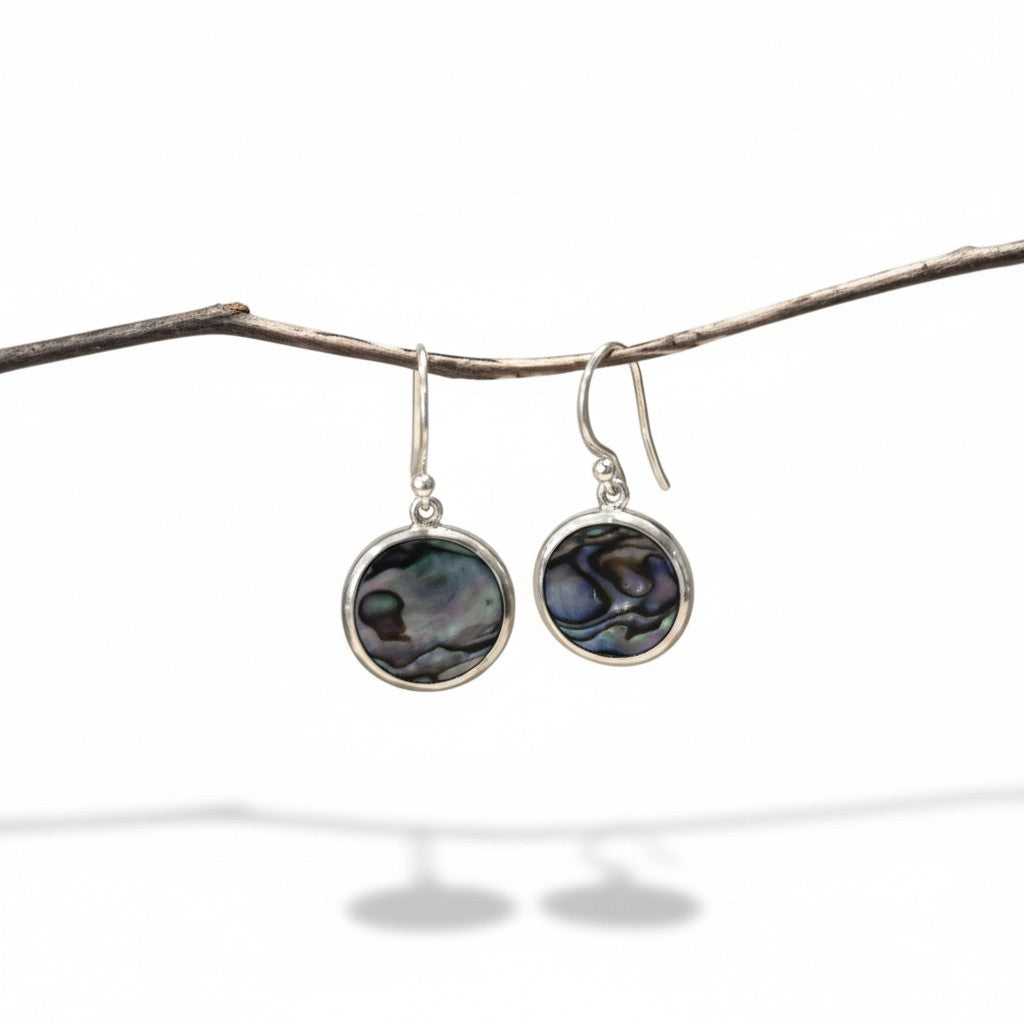 Power Shell and Black Power Shell Round Silver Earrings