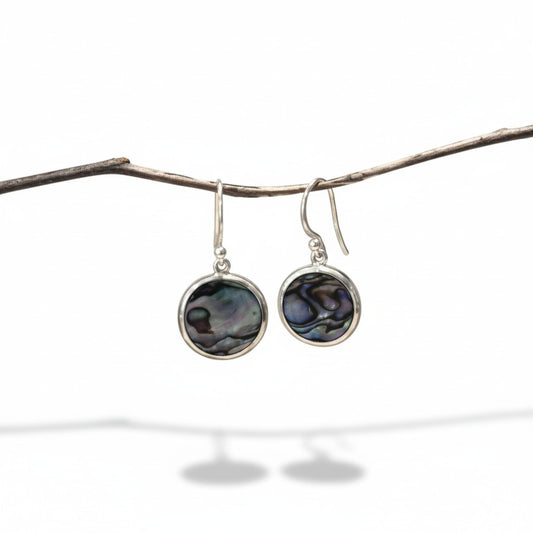 Power Shell and Black Power Shell Round Silver Earrings