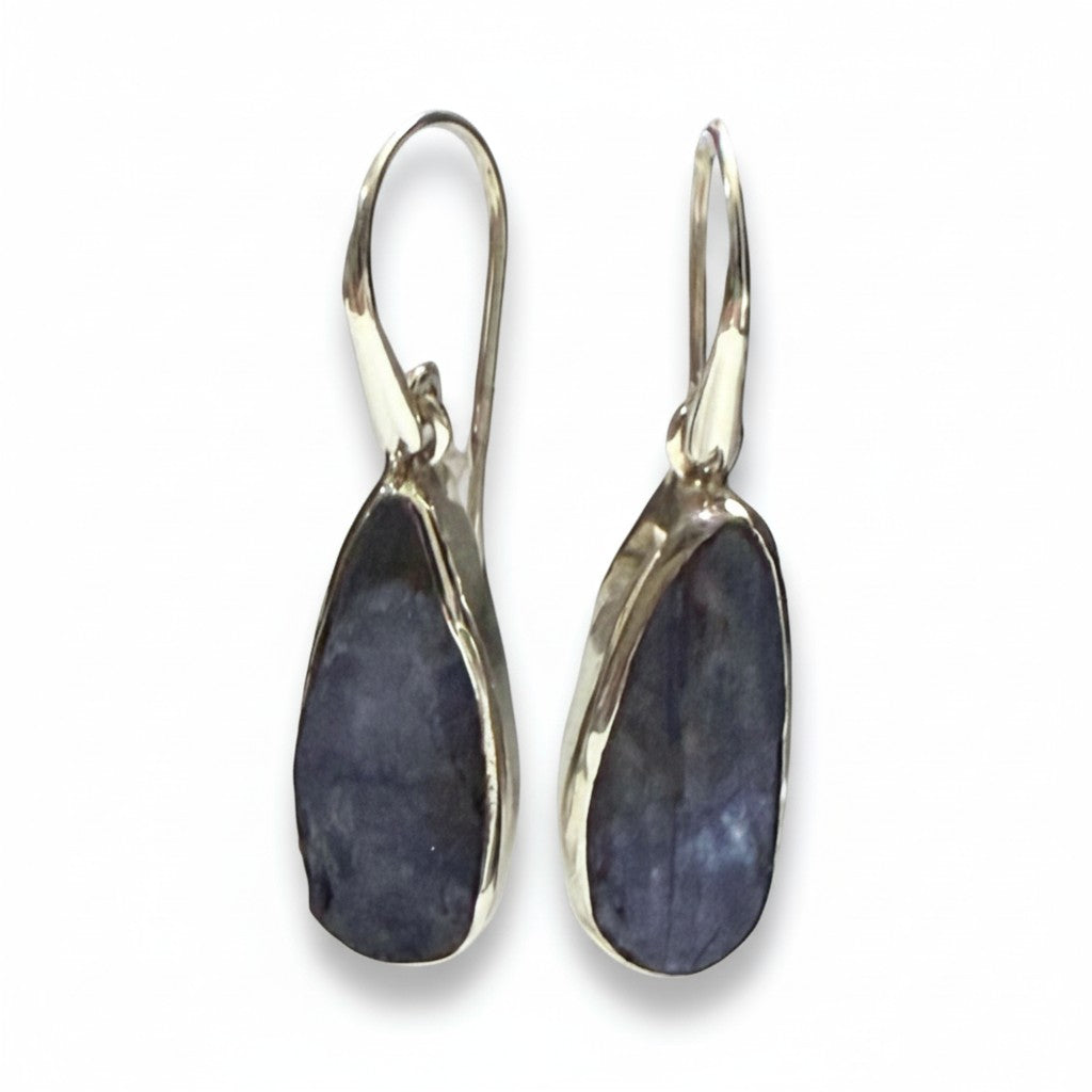Tanzanite Teardrop Rough Earrings in Silver