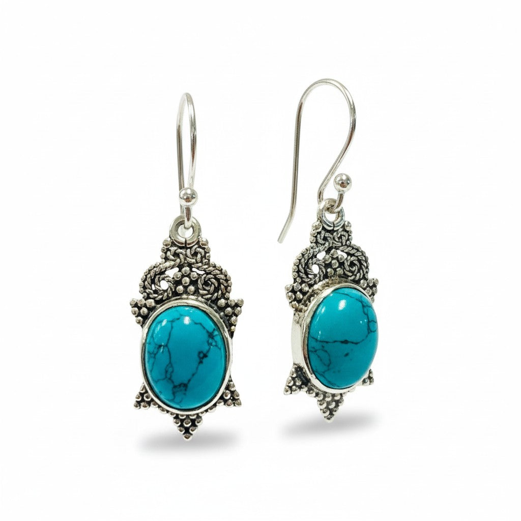 Turquoise Persian Goddess Silver Earrings
