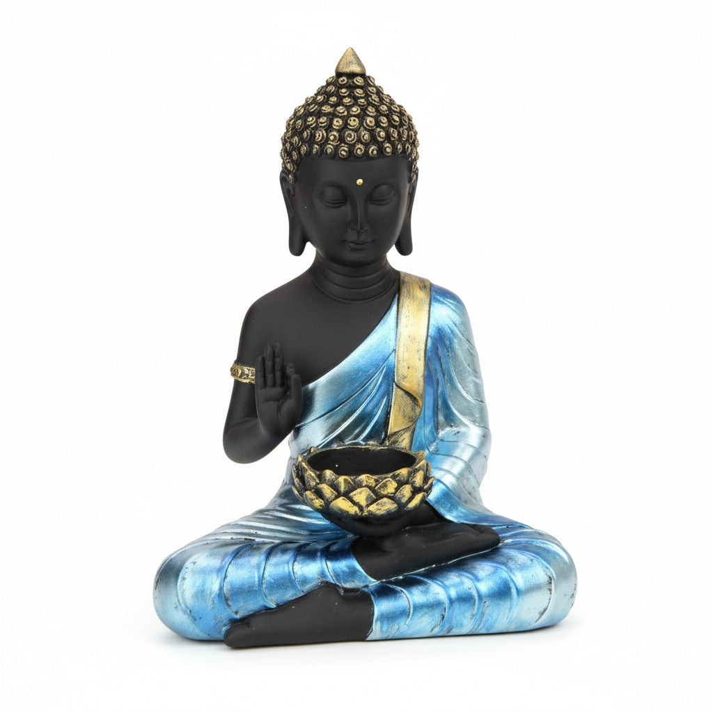 Blue Buddha with Tealight Holder in Blue Finish