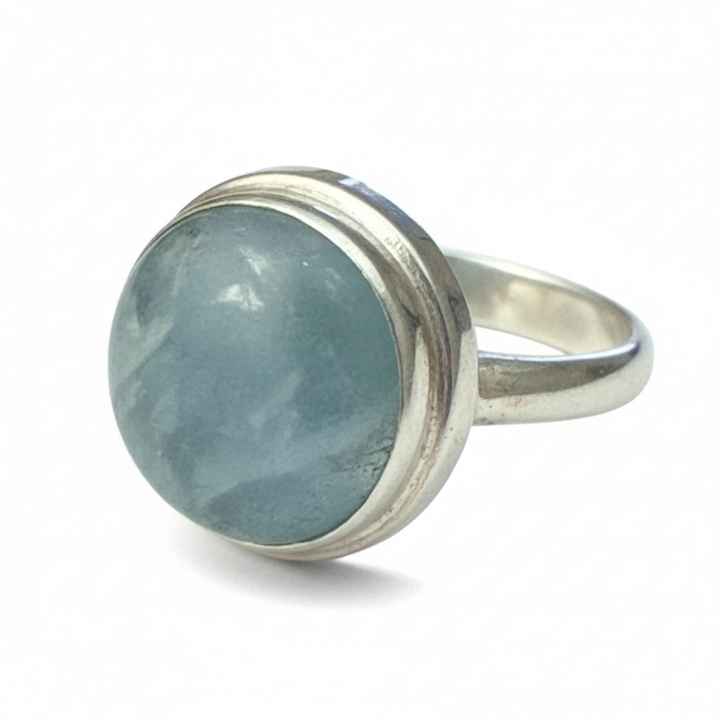 Aquamarine Round Silver Ring