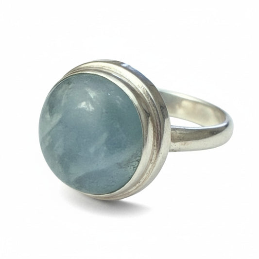 Aquamarine Round Silver Ring