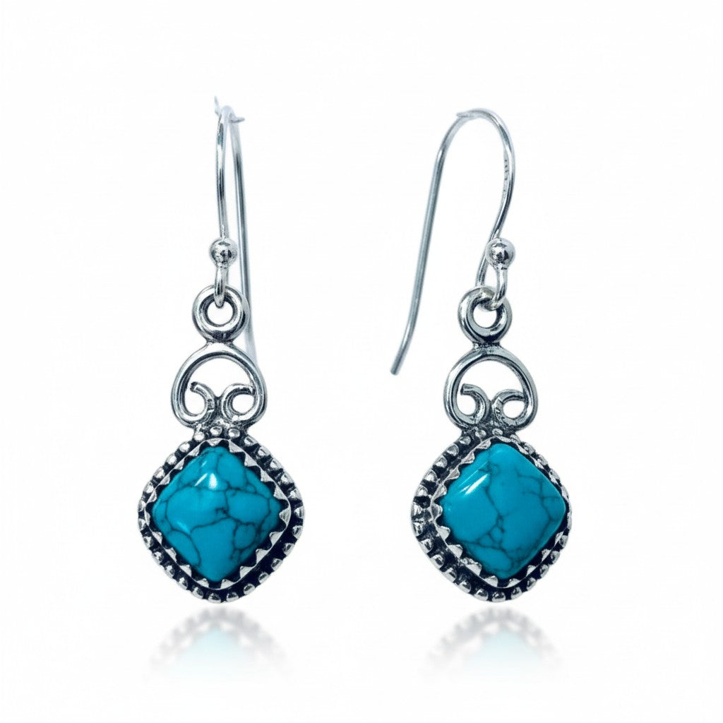 Turquoise Blue Howlite Silver Earrings
