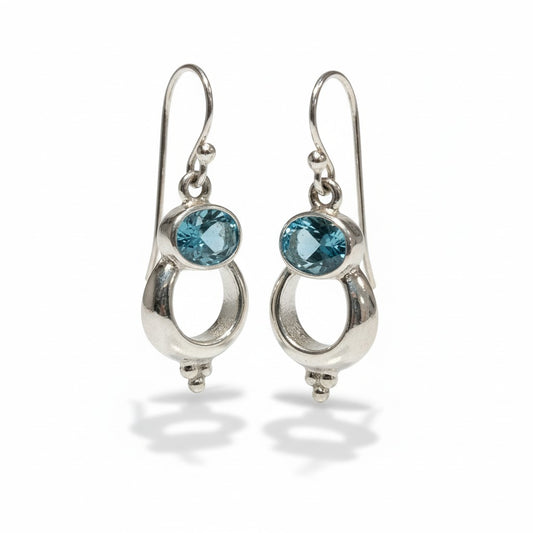 Open Circle Blue Topaz Crystal Earrings
