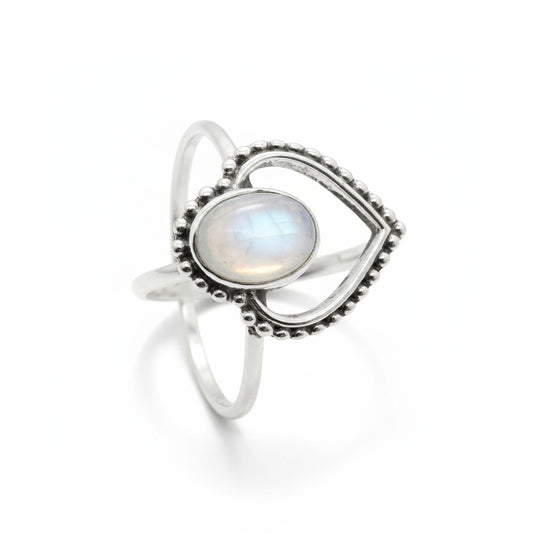 Moonstone Heart Ring in Silver