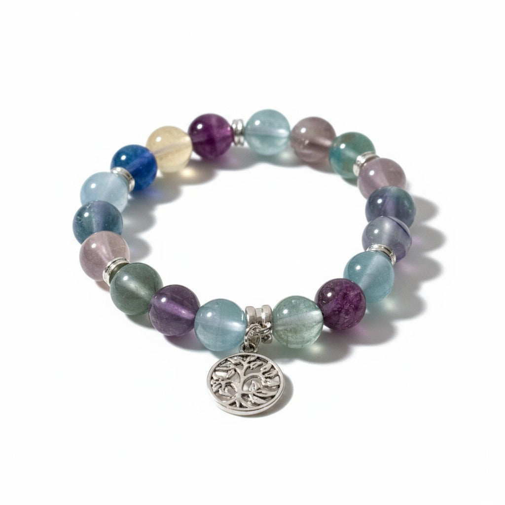 Tree Of Life Rainbow Fluorite Crystal Bracelet - Gift Boxed