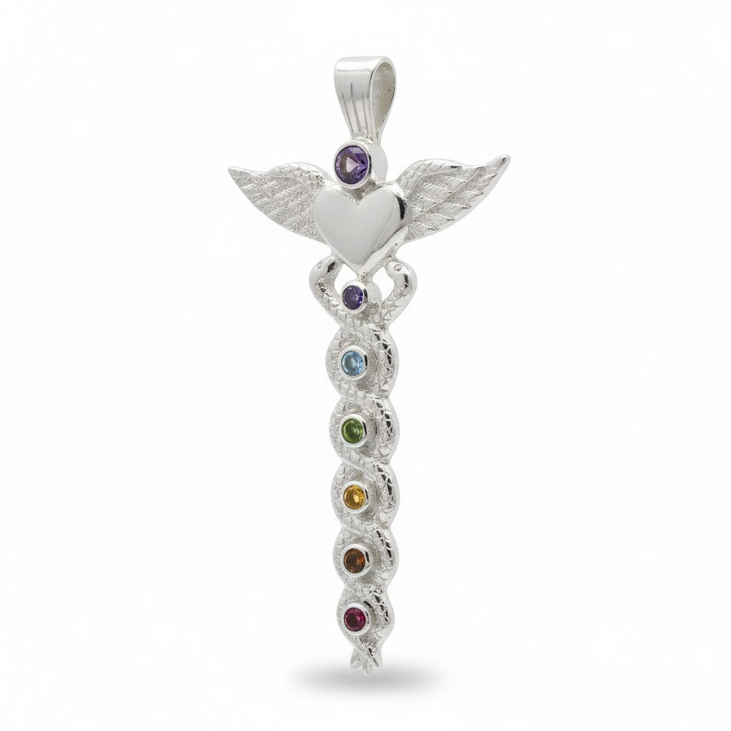Winged Heart Chakra Pendant in Silver