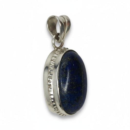 Lapis Lazuli Oval Crystal Silver Pendant