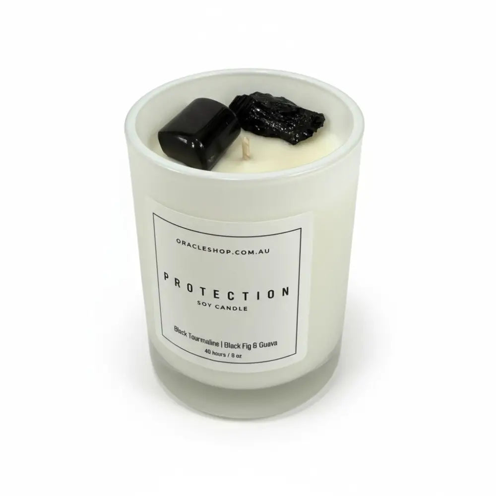 PROTECTION Intention Soy Candle - Black Tourmaline / Black Fig & Guava crystal candle