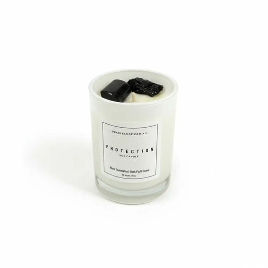 PROTECTION Intention Soy Candle - Black Tourmaline / Black Fig & Guava crystal candle