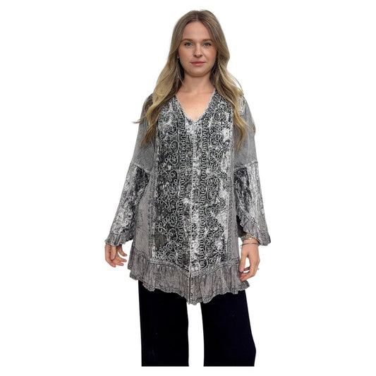 BellaMarie Velvet Long Sleeve Blouse