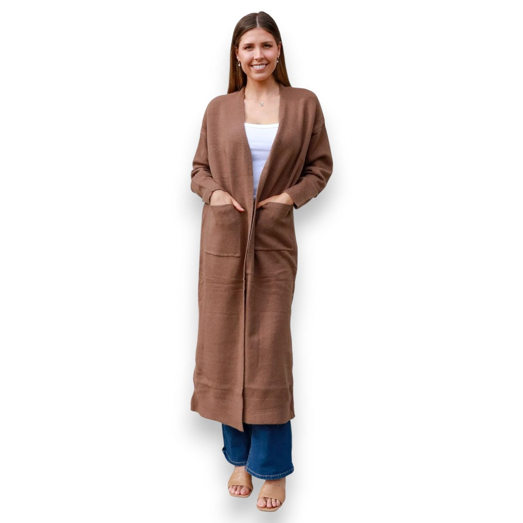 Divine Comfort Supersoft Cardi Long Knit Brown
