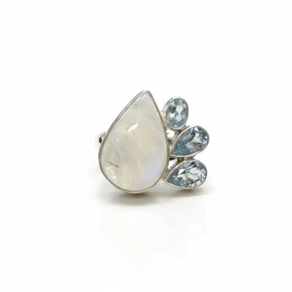 Rainbow Moonstone & Blue Topaz Ring in Silver Rings