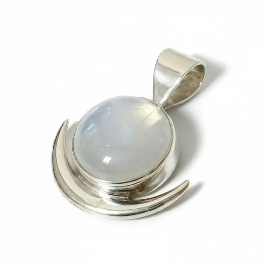 Rainbow Moonstone New Moon SS Pendant