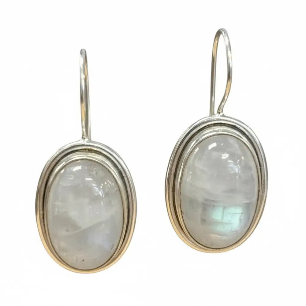 Rainbow Moonstone Oval Earrings in Silver Jewellery