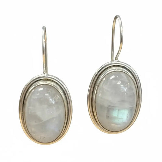 Rainbow Moonstone Oval Earrings in Silver Jewellery