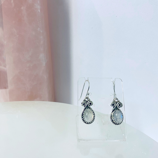 Rainbow Moonstone Silver Earrings