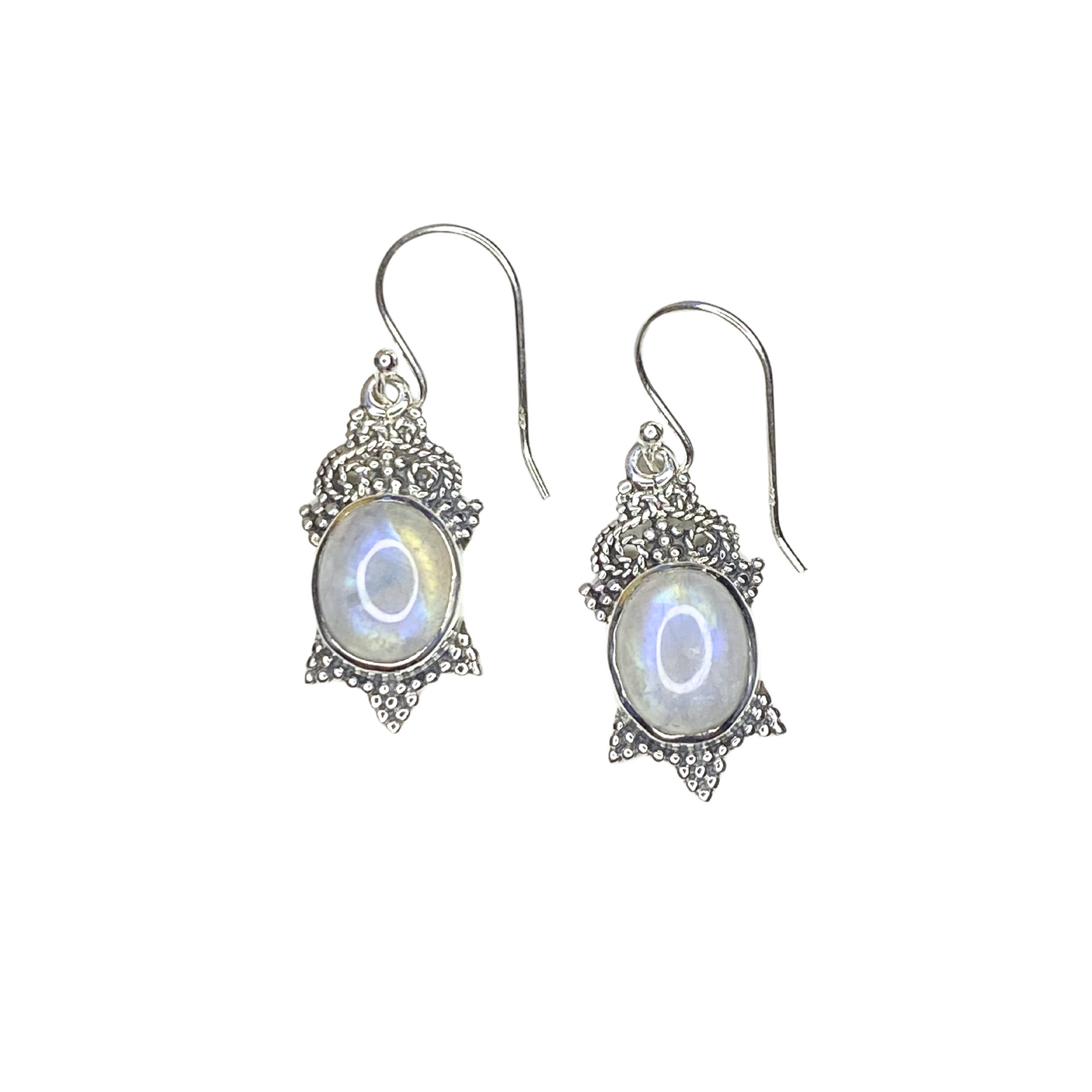 Rainbow Moonstone Persian Goddess Silver Earrings