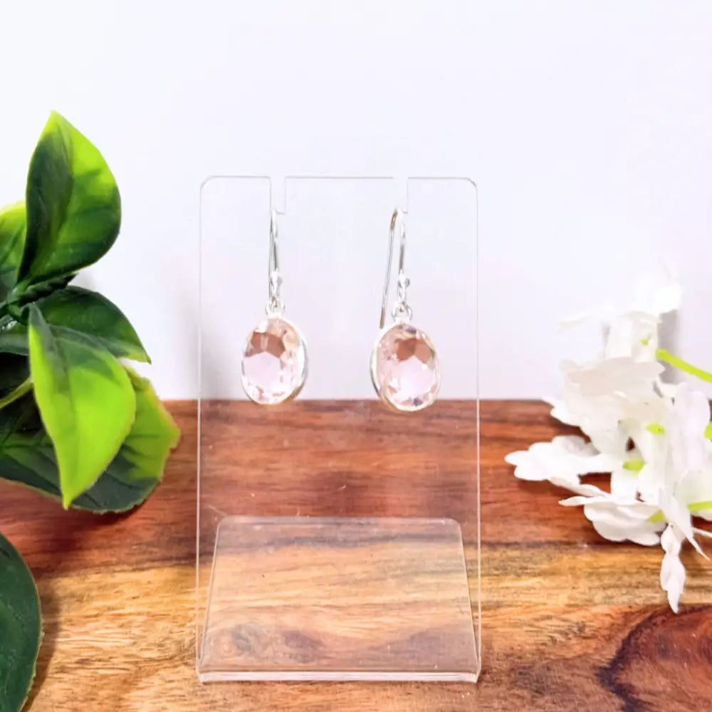 Rose Quartz Oval Faceted Silver Earrings Earrings
