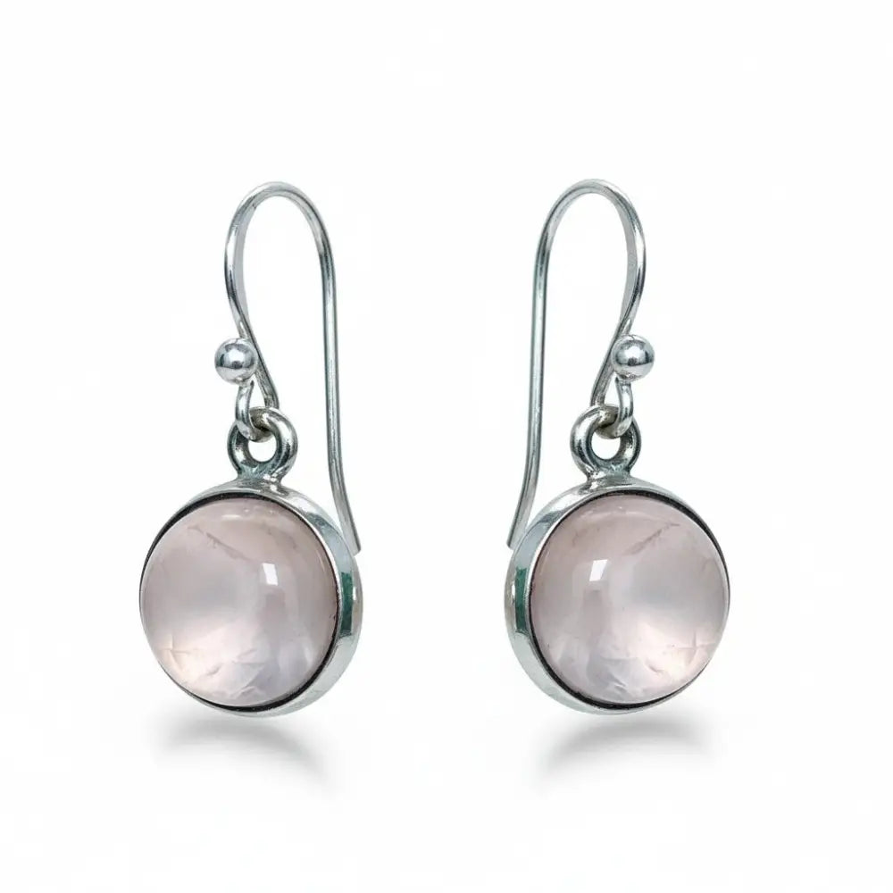 Rose Quartz Round Silver Earrings Earrings