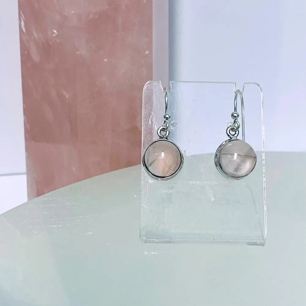 Rose Quartz Round Silver Earrings Earrings