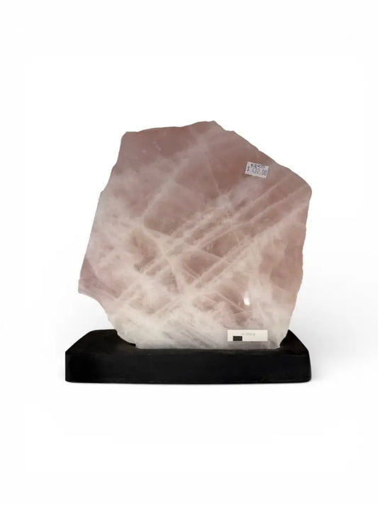 Rose Quartz Slice on Wood Stand