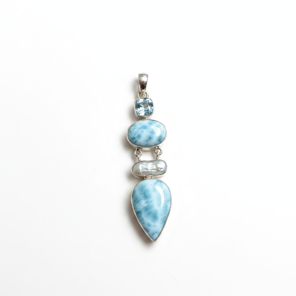 Larimar, Pearl and Blue Topaz Pendant