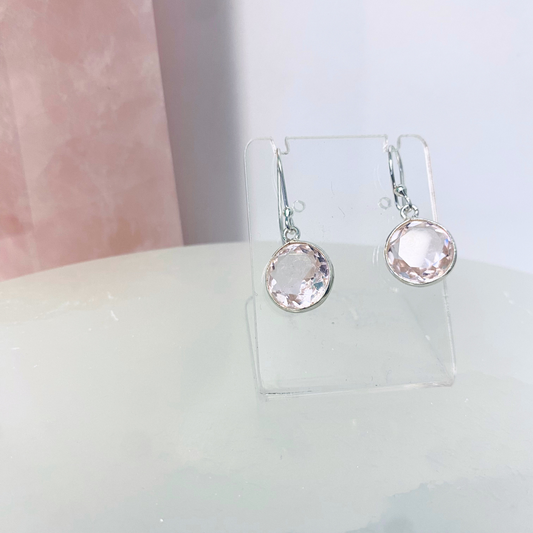 Rose Quartz Faceted Silver Earrings