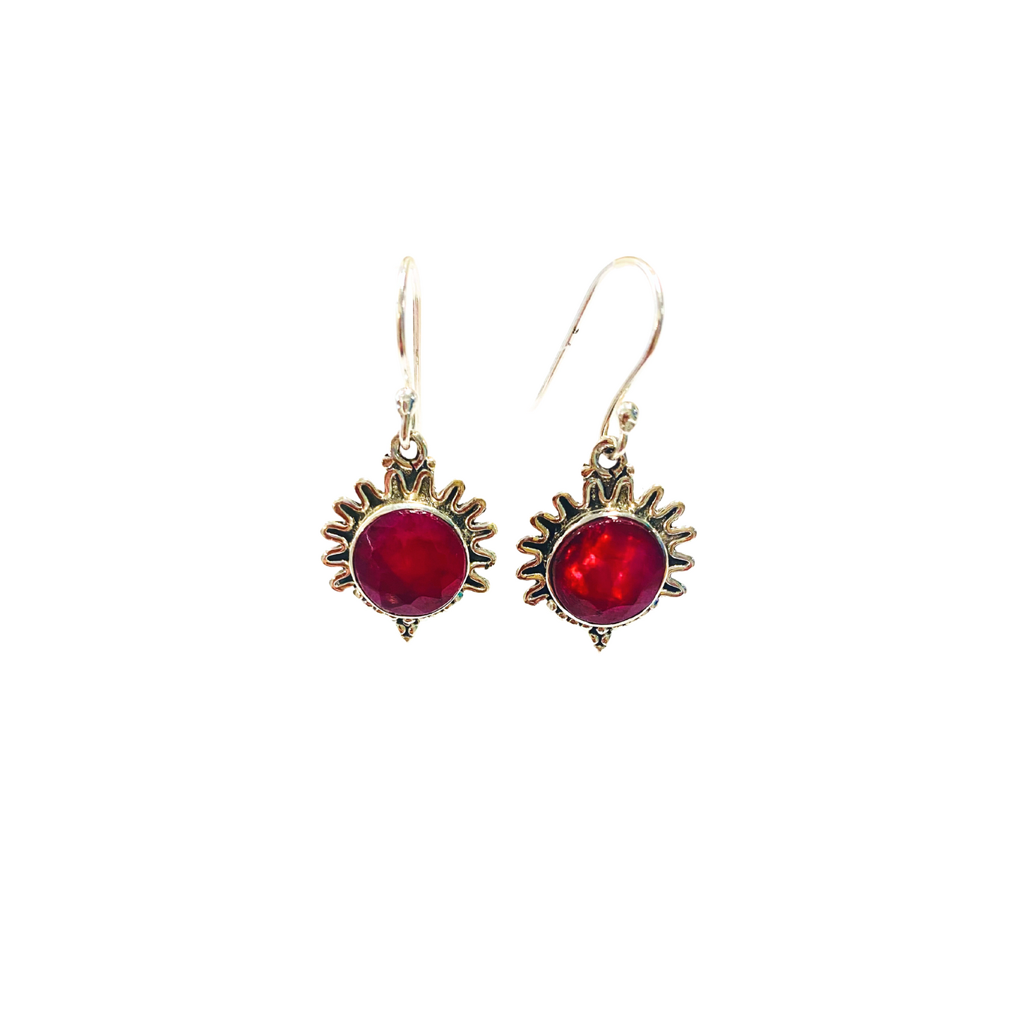 Ruby Indian Sun Silver Earrings