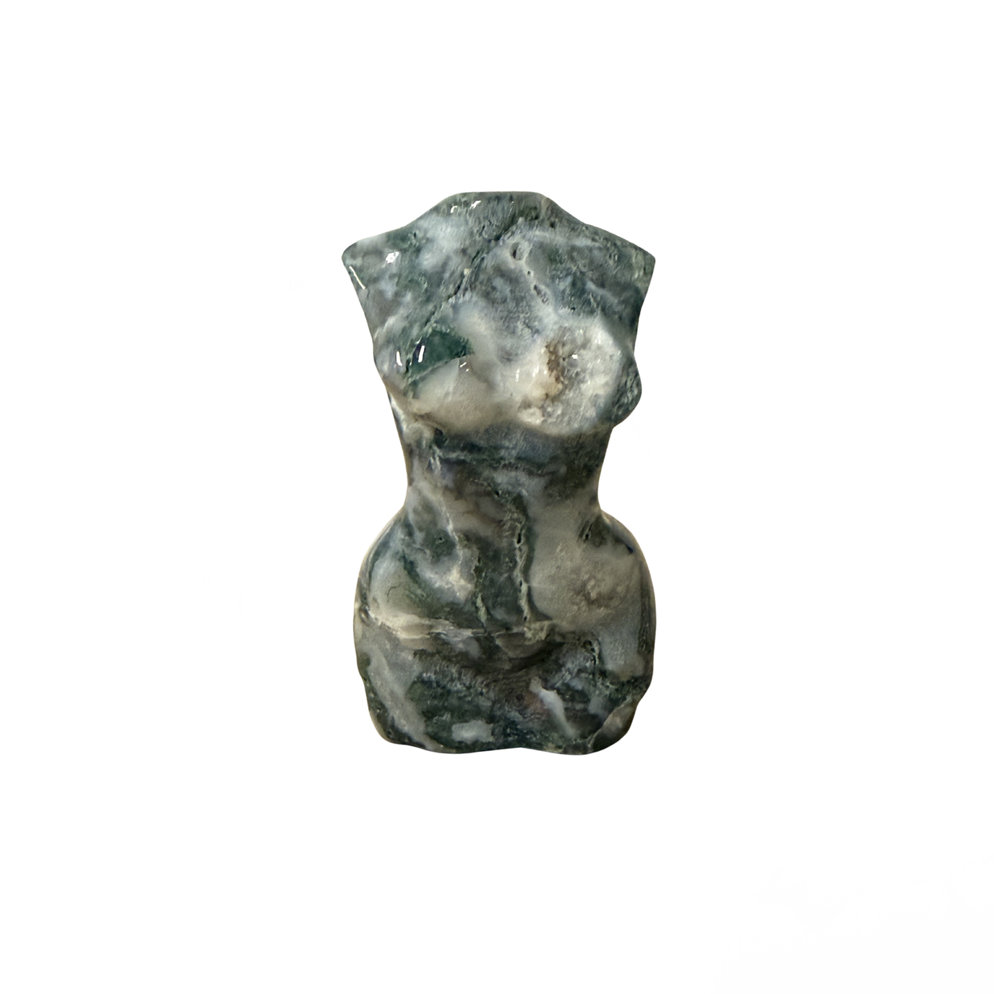 Moss Agate Feminine Goddess Body Carving