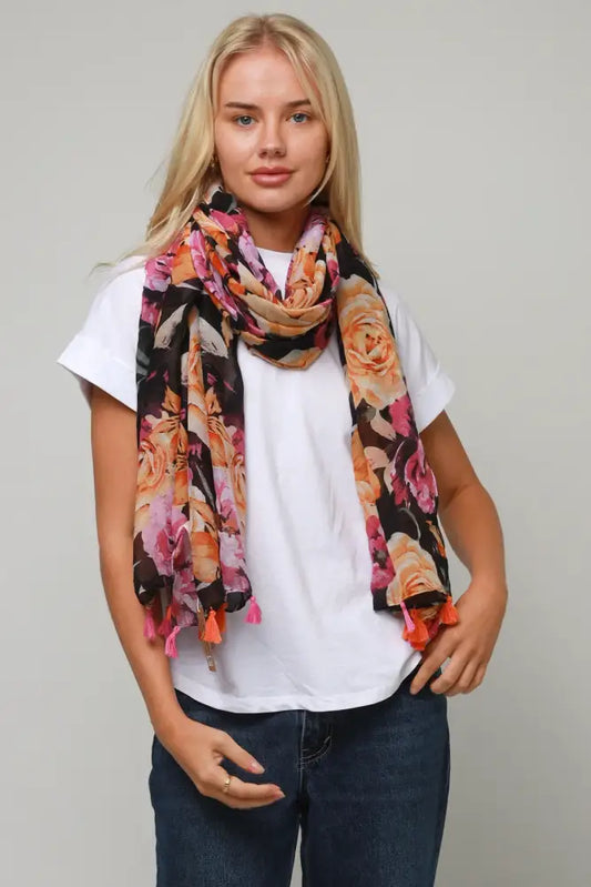 Scarf - Seasonal Bohemian - Black Flower scarf