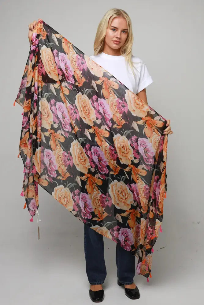 Scarf - Seasonal Bohemian - Black Flower scarf