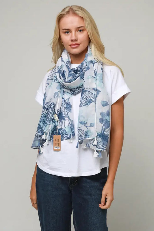 Scarf - Seasonal Bohemian - Blue Butterfly scarf